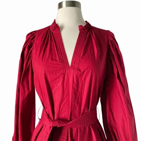 Marie Oliver Mariah Red Cotton Tiered Maxi Dress XS Belted